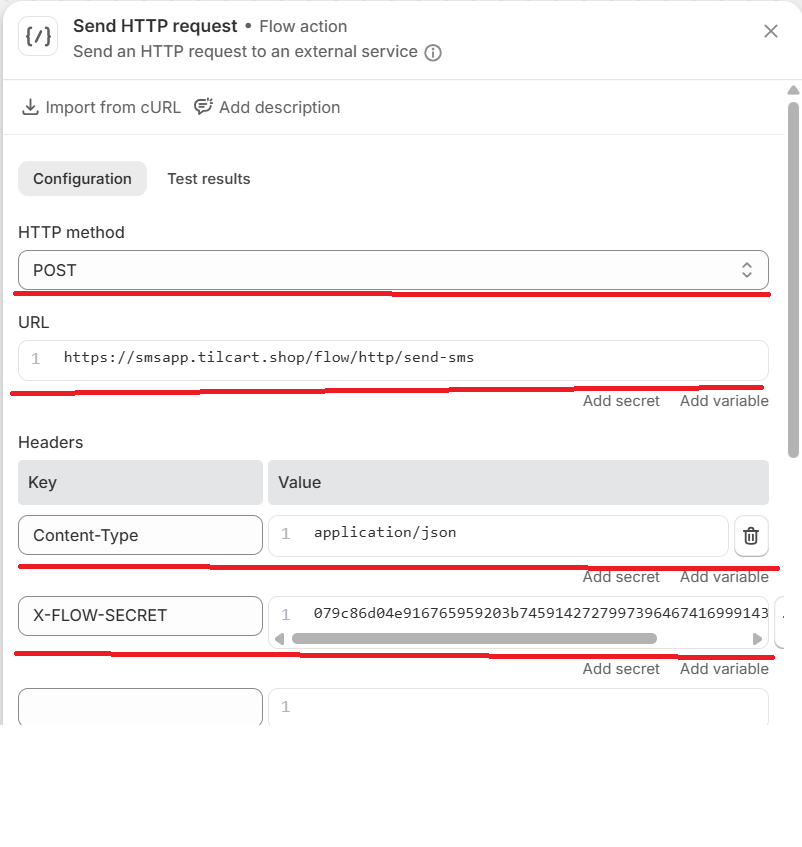Shopify Flow HTTP request setup